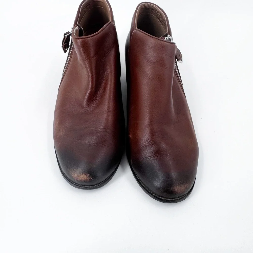 Vionic JOLENE Brown Leather Side Zip Ankle Boots Block‎ Heel Comfort Size 8.5